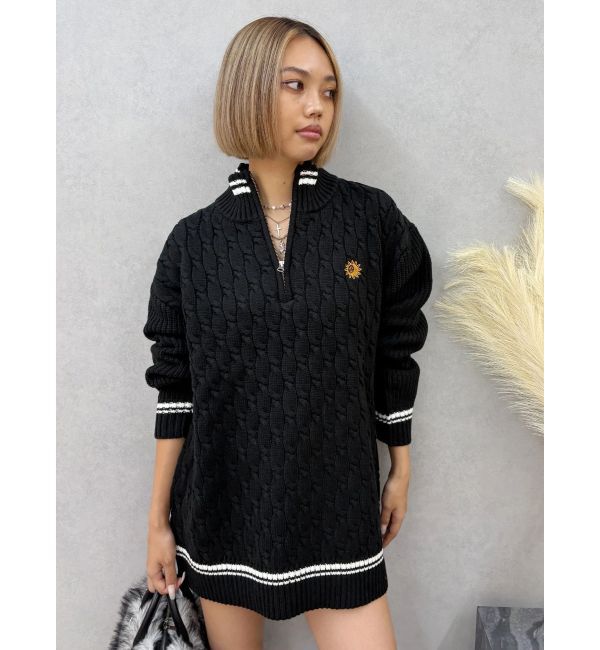 EVRIS「ケーブルSUNNYハーフジップニットトップス」|ニット・セーター|