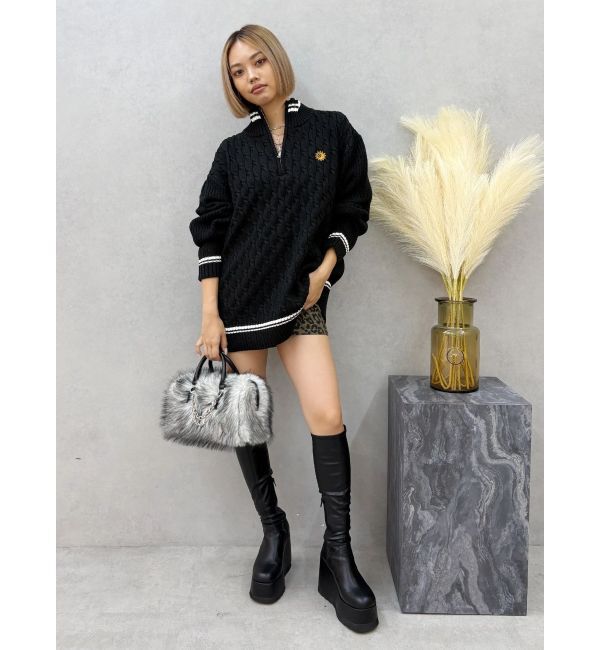 EVRIS「ケーブルSUNNYハーフジップニットトップス」|ニット・セーター|