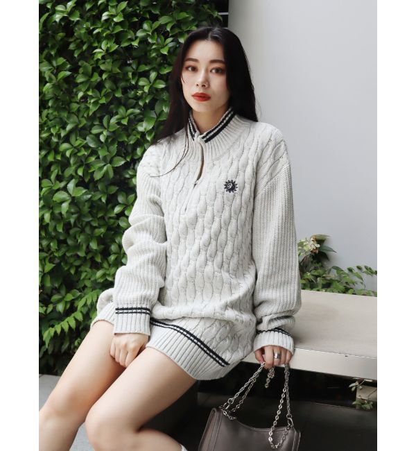 EVRIS「ケーブルSUNNYハーフジップニットトップス」|ニット・セーター|