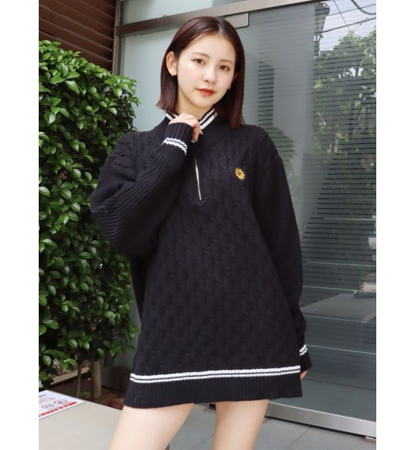 EVRIS「ケーブルSUNNYハーフジップニットトップス」|ニット・セーター|