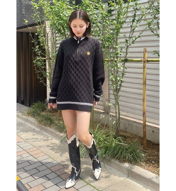 EVRIS「ケーブルSUNNYハーフジップニットトップス」|ニット・セーター|