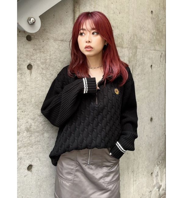 EVRIS「ケーブルSUNNYハーフジップニットトップス」|ニット・セーター|