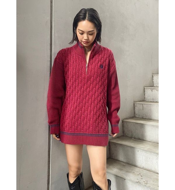 EVRIS「ケーブルSUNNYハーフジップニットトップス」|ニット・セーター|