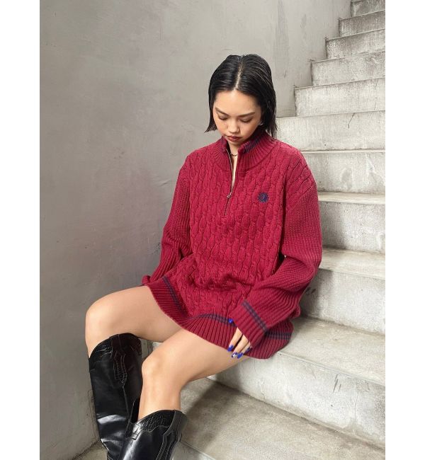 EVRIS「ケーブルSUNNYハーフジップニットトップス」|ニット・セーター|