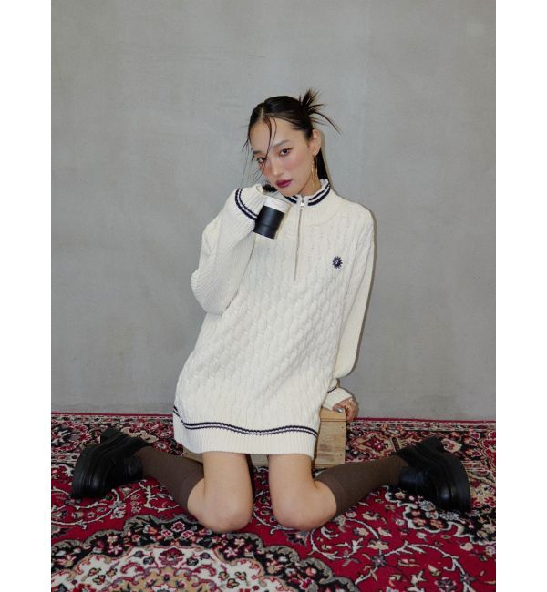 EVRIS「ケーブルSUNNYハーフジップニットトップス」|ニット・セーター|