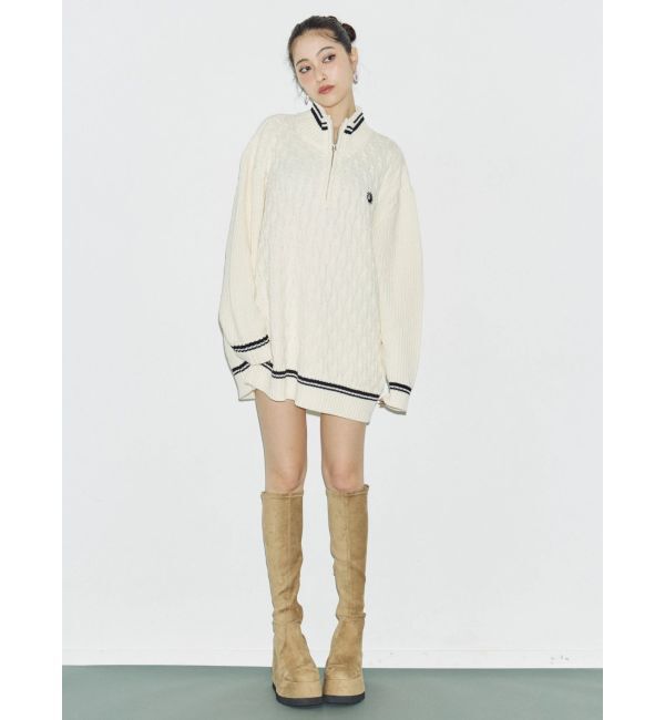 EVRIS「ケーブルSUNNYハーフジップニットトップス」|ニット・セーター|