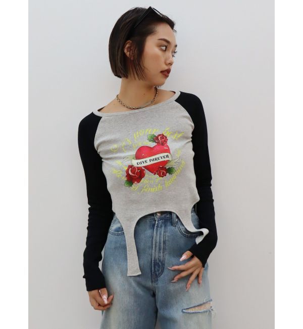 EVRIS「ローズグラフィックガーターデザイントップス」|Tシャツ・カットソー|