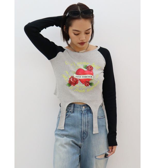 EVRIS「ローズグラフィックガーターデザイントップス」|Tシャツ・カットソー|