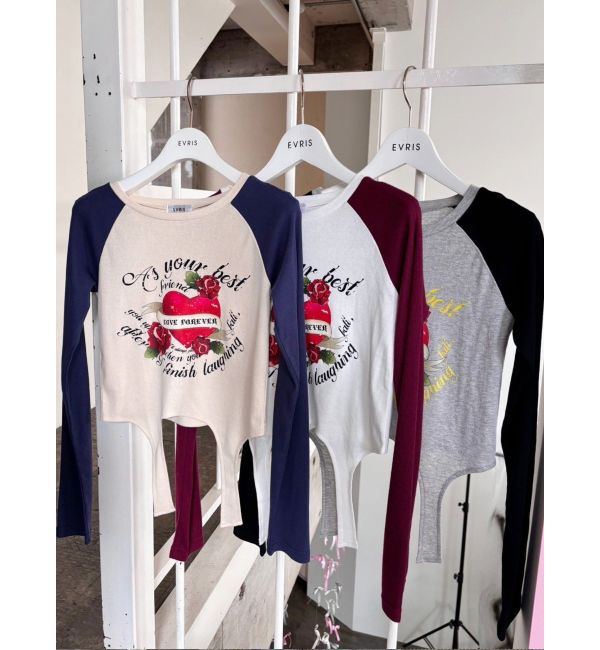 EVRIS「ローズグラフィックガーターデザイントップス」|Tシャツ・カットソー|