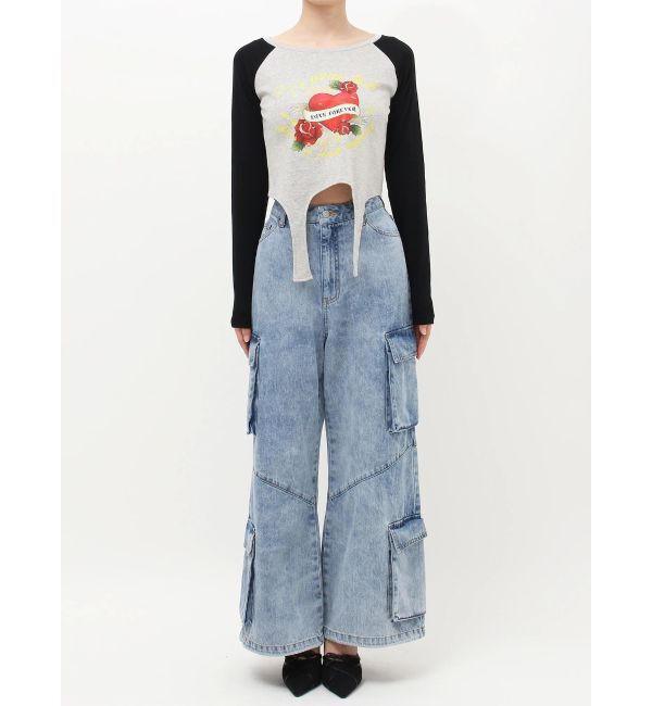 EVRIS「ローズグラフィックガーターデザイントップス」|Tシャツ・カットソー|