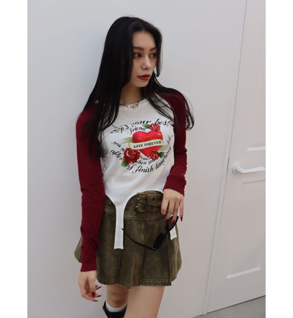 EVRIS「ローズグラフィックガーターデザイントップス」|Tシャツ・カットソー|