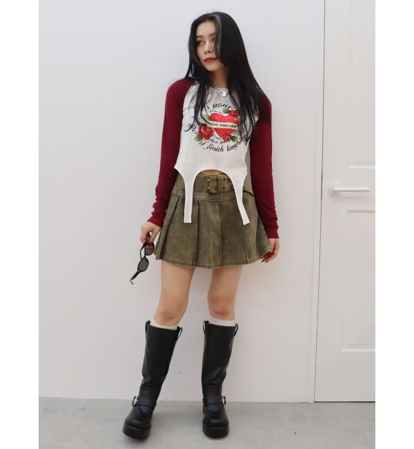 EVRIS「ローズグラフィックガーターデザイントップス」|Tシャツ・カットソー|