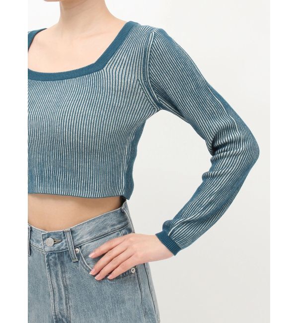 EVRIS「プレーティングリンガースクエアネックニットトップス」|ニット・セーター|