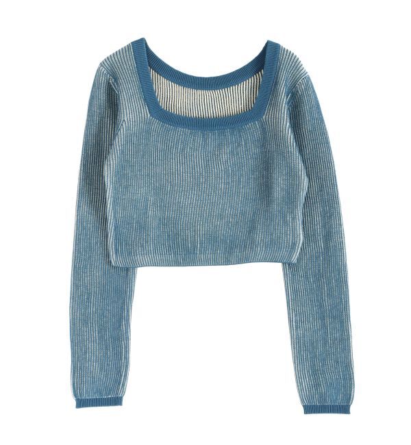 EVRIS「プレーティングリンガースクエアネックニットトップス」|ニット・セーター|