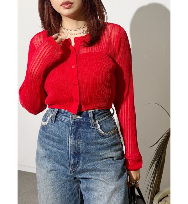 EVRIS「シアーアンサンブルニット」|ニット・セーター|レッド