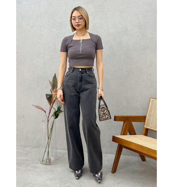 EVRIS「スクエアネックフロントZIPトップス」|Tシャツ・カットソー|