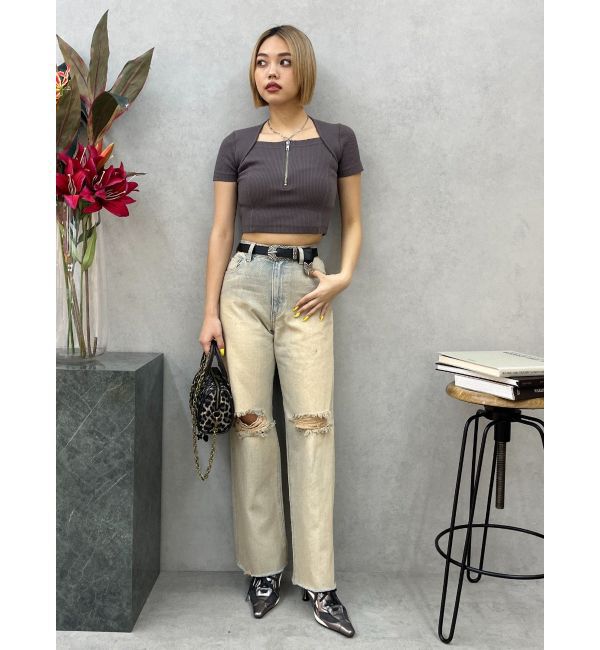 EVRIS「スクエアネックフロントZIPトップス」|Tシャツ・カットソー|