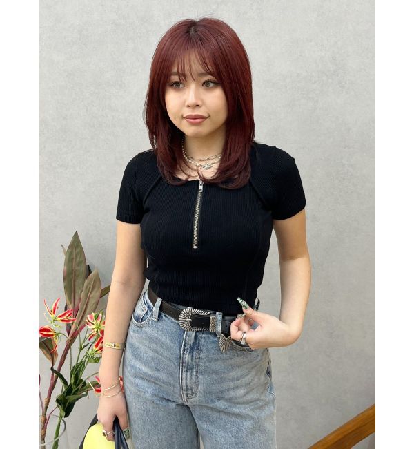 EVRIS「スクエアネックフロントZIPトップス」|Tシャツ・カットソー|