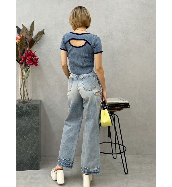 EVRIS「バイカラープレーティングバックオープンニット」|ニット・セーター|