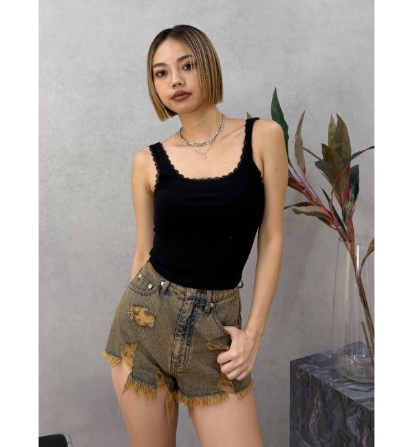 EVRIS「ハイダメージデニムショートパンツ」|デニム|