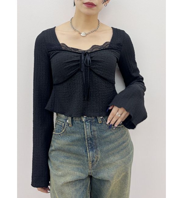 EVRIS「レースドッキングトップス」|Tシャツ・カットソー|ブラック