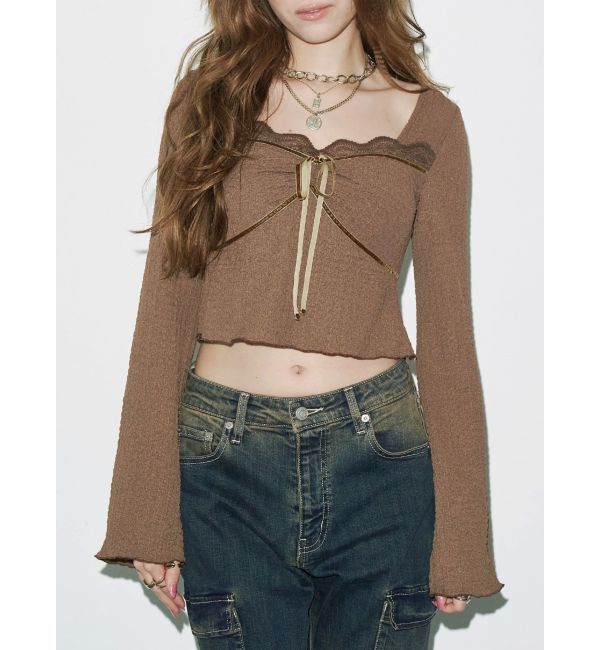 EVRIS「レースドッキングトップス」|Tシャツ・カットソー|ブラウン