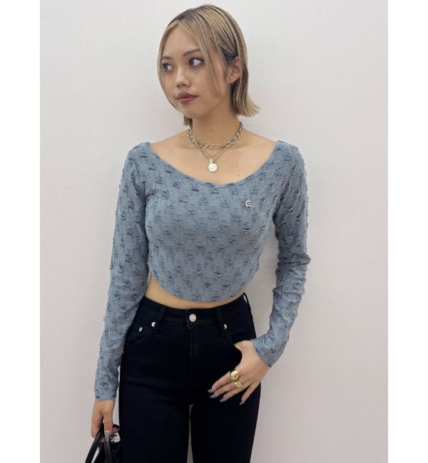 EVRIS「ダメージカットクロップドロンＴ」|Tシャツ・カットソー|