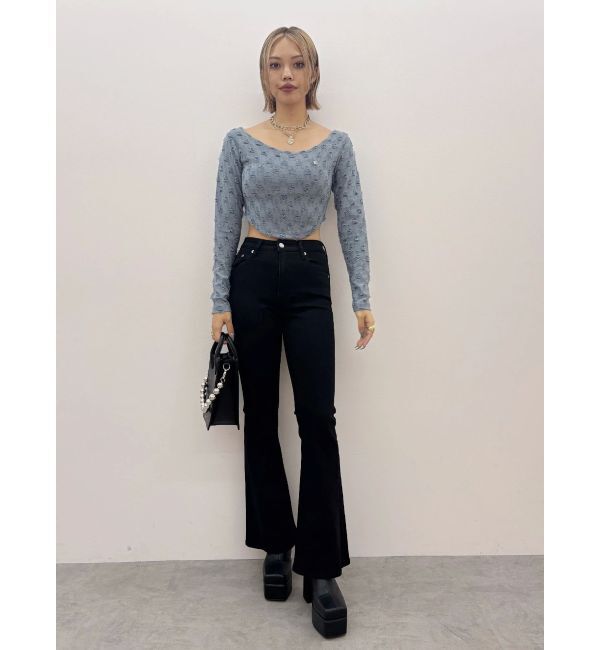 EVRIS「ダメージカットクロップドロンＴ」|Tシャツ・カットソー|