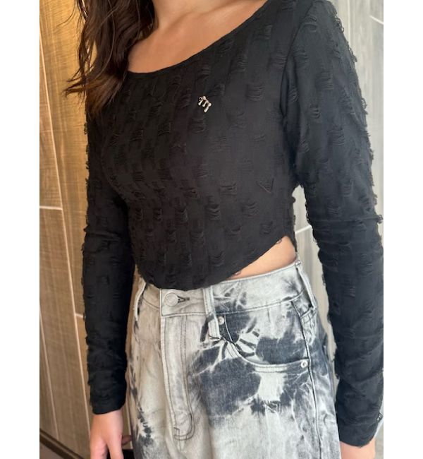 EVRIS「ダメージカットクロップドロンＴ」|Tシャツ・カットソー|