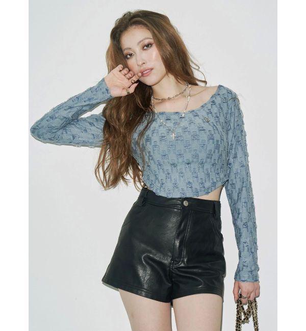 EVRIS「ダメージカットクロップドロンＴ」|Tシャツ・カットソー|