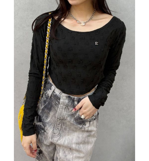 EVRIS「ダメージカットクロップドロンＴ」|Tシャツ・カットソー|