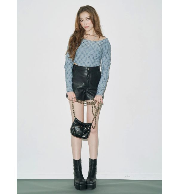 EVRIS「ダメージカットクロップドロンＴ」|Tシャツ・カットソー|