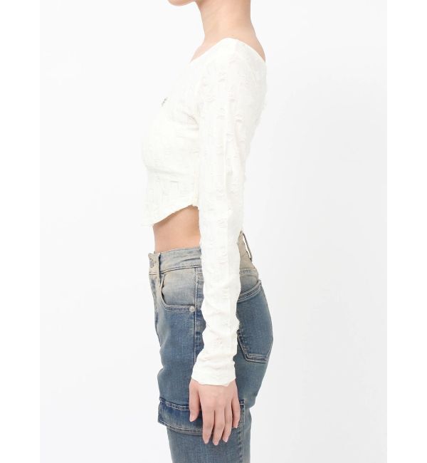 EVRIS「ダメージカットクロップドロンＴ」|Tシャツ・カットソー|