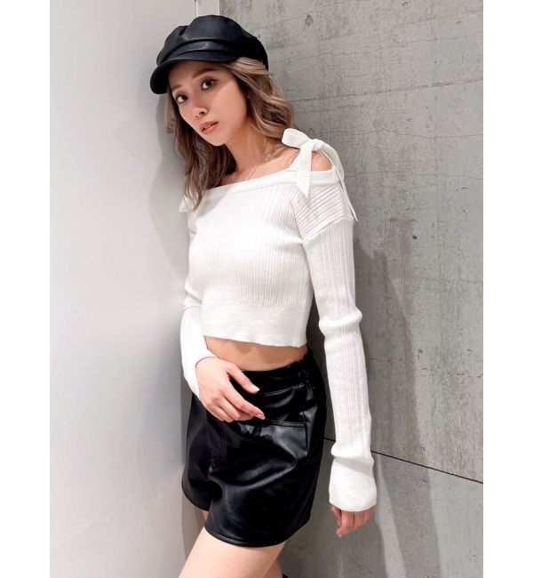 GYDA「ベロアリボンオフショルニットトップス」|ニット・セーター|