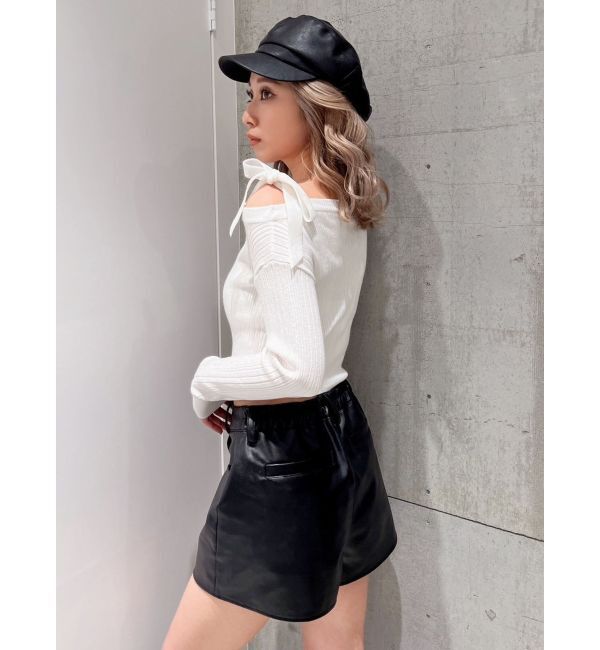 GYDA「ベロアリボンオフショルニットトップス」|ニット・セーター|