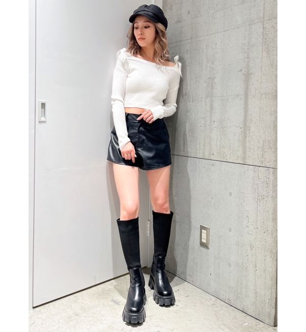 GYDA「ベロアリボンオフショルニットトップス」|ニット・セーター|