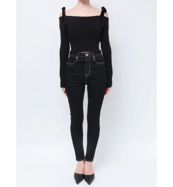 GYDA「ベロアリボンオフショルニットトップス」|ニット・セーター|