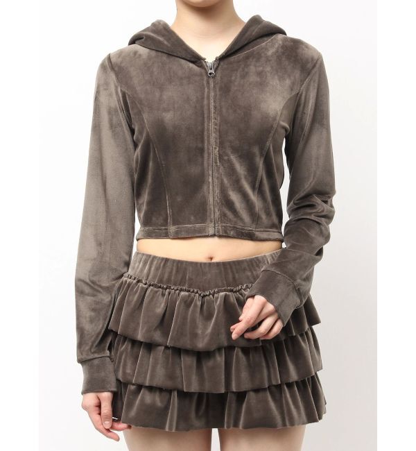 GYDA「Robertson Blvd Velour ショートパーカー」|パーカー|カーキ