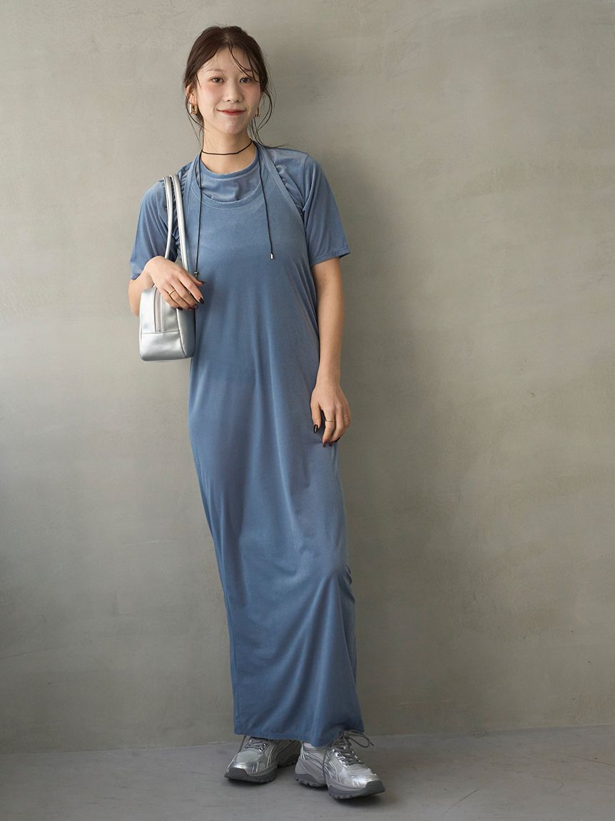 emmi atelier「ベロアTシャツ&times;ホルターネックワンピースセット」|ワンピース|BLU