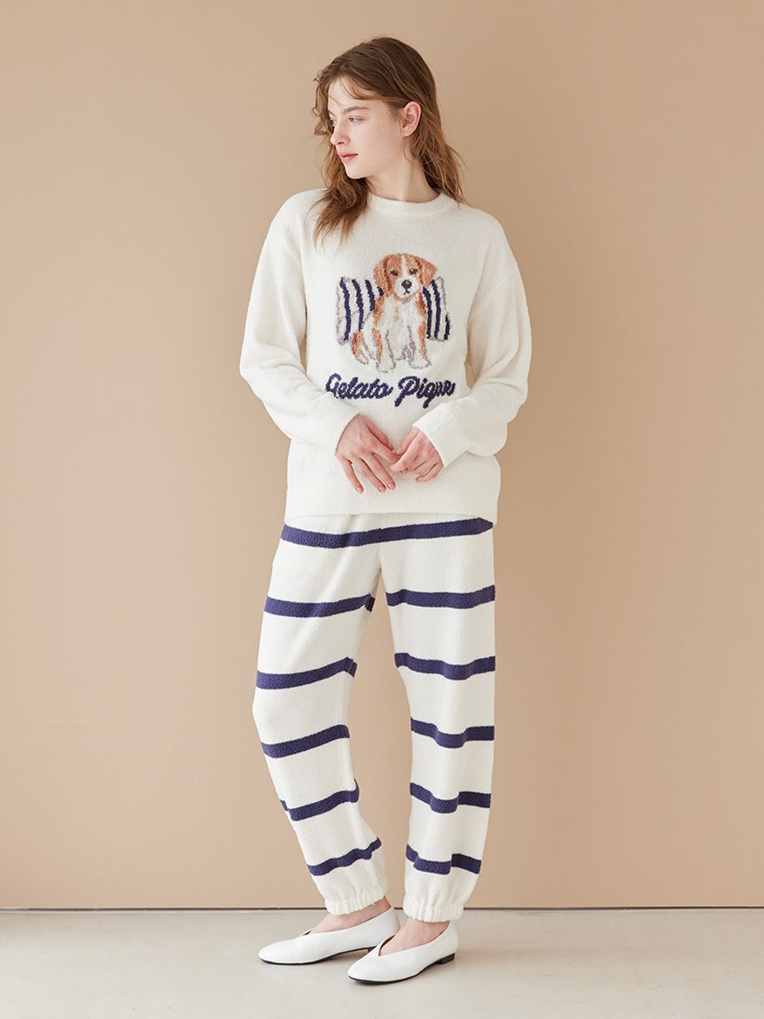 gelato pique「【UNISEX】エアリーモコボーダーロングパンツ」|ルームウェア|