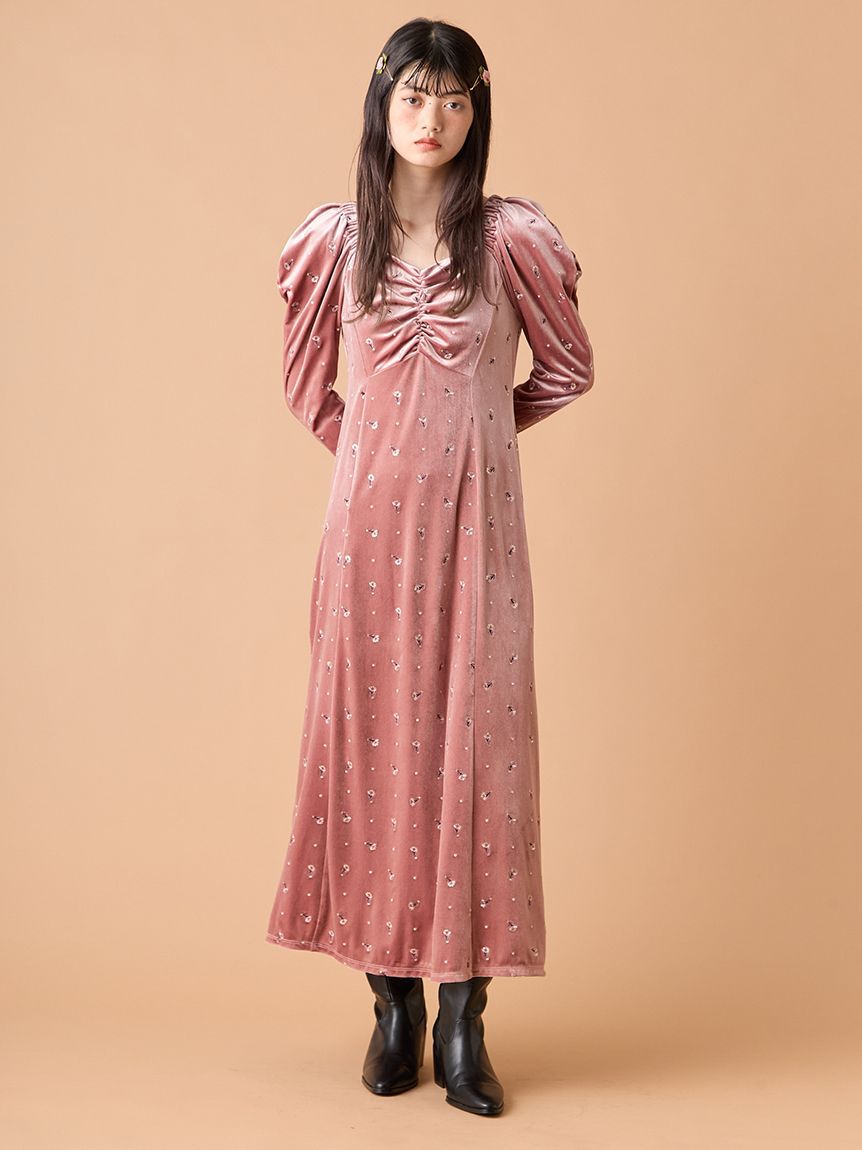 LILY BROWN「エンブロイダリーベロアワンピース」|ワンピース|