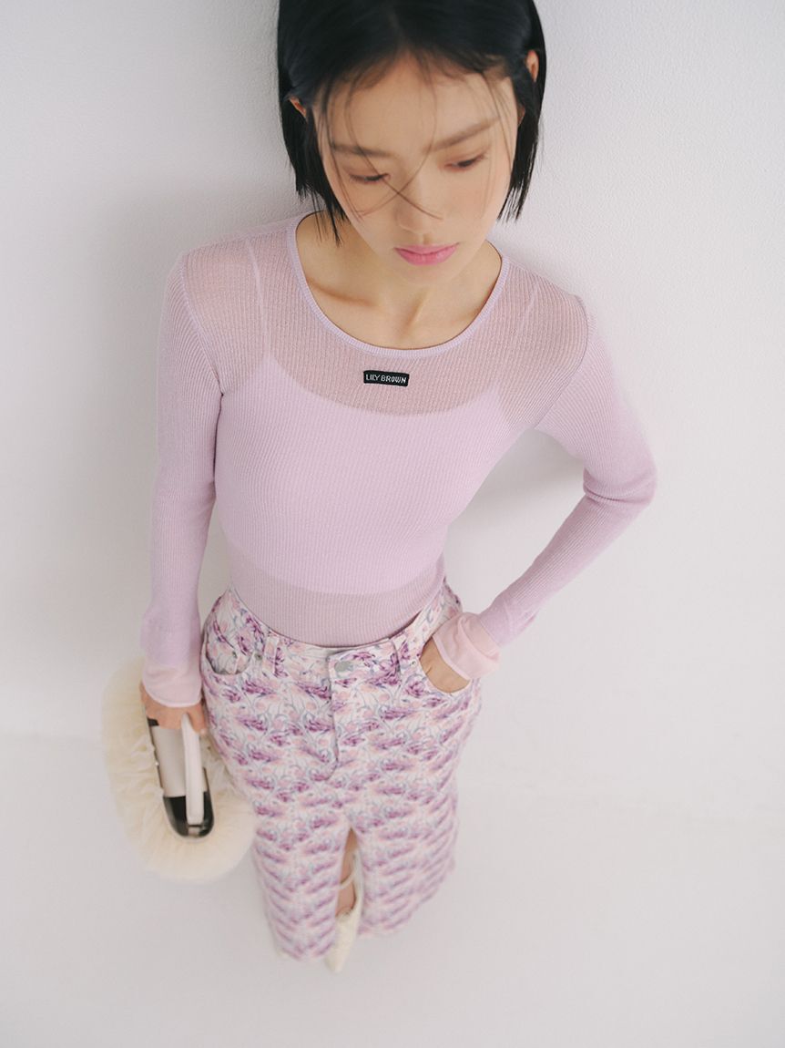 LILY BROWN「シアーレイヤードラメリブトップ」|ニット・セーター|