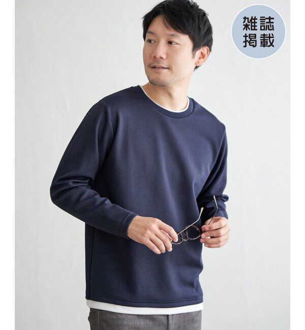 ikka「【雑誌MonoMax4月号掲載】パイナップルレイヤードロンT」|Tシャツ・カットソー|ネイビーブルー