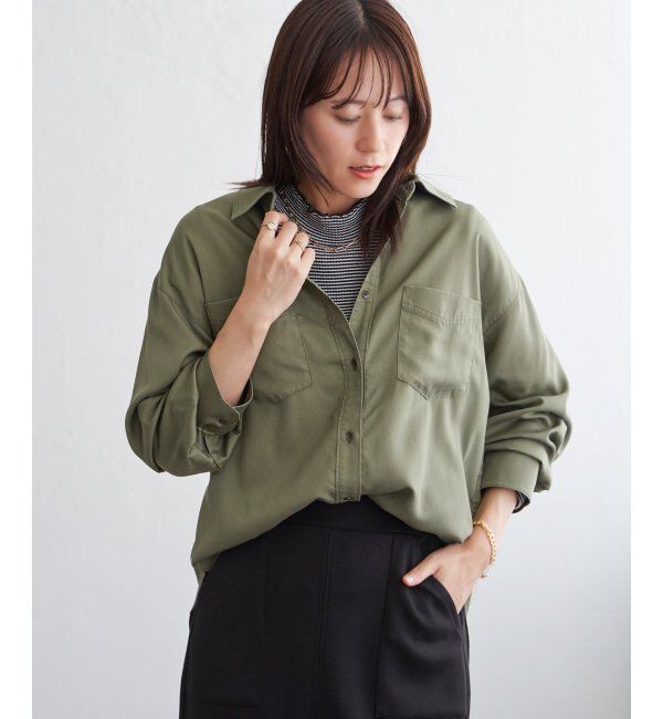 ikka「セルロース／デニムポケ付きシャツ」|シャツ・ブラウス|
