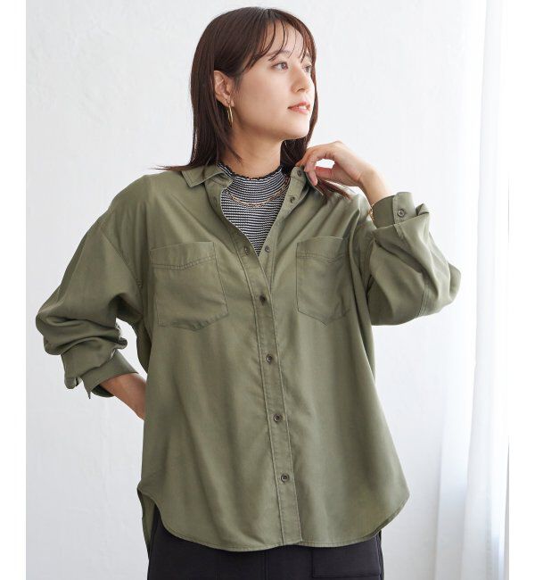 ikka「セルロース／デニムポケ付きシャツ」|シャツ・ブラウス|