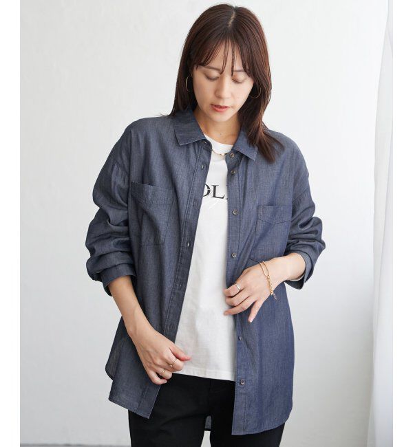 ikka「セルロース／デニムポケ付きシャツ」|シャツ・ブラウス|