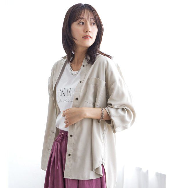 ikka「セルロース／デニムポケ付きシャツ」|シャツ・ブラウス|