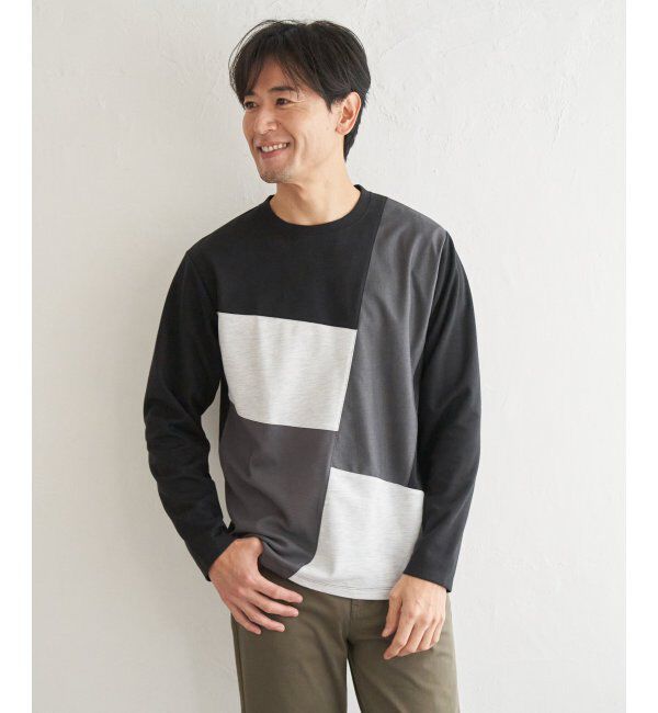 ikka「ブロックスポンチ切り替えロンT」|Tシャツ・カットソー|