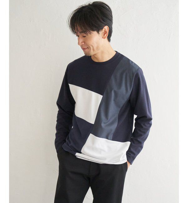 ikka「ブロックスポンチ切り替えロンT」|Tシャツ・カットソー|