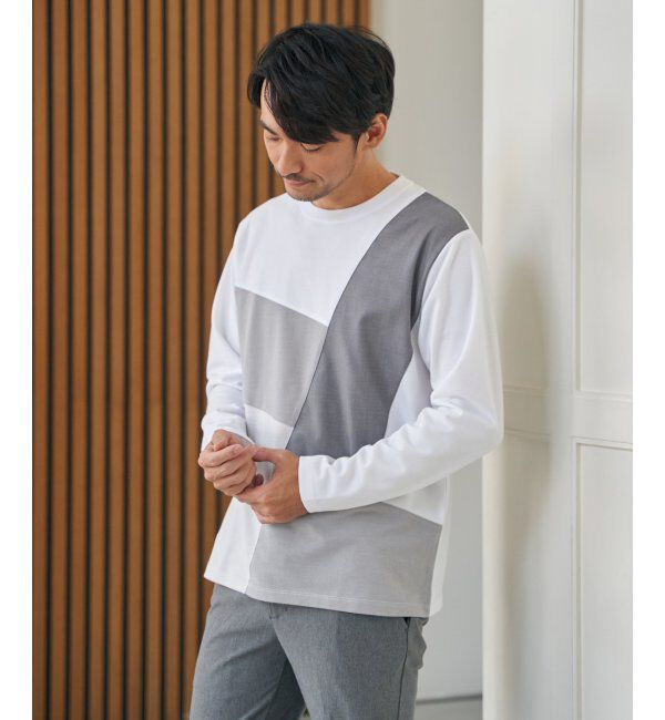 ikka「ブロックスポンチ切り替えロンT」|Tシャツ・カットソー|